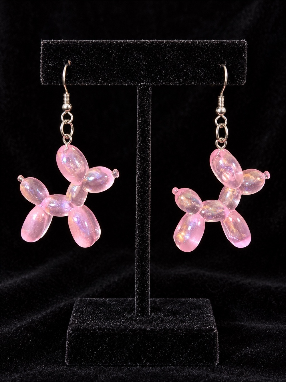 Whimsical Pink Balloon Dog Drop Earrings